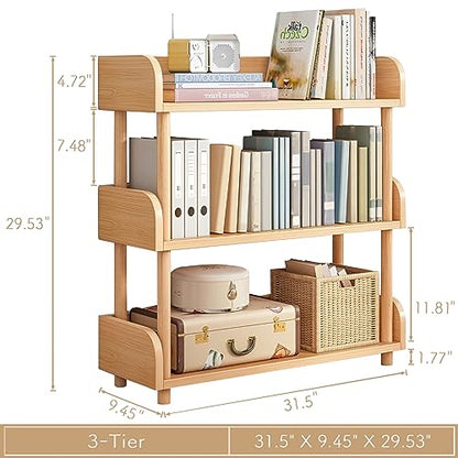 3-Tier Wooden Open Bookcase - Modern Display Bookshelf with Top Edge and Solid Wood Frame for Home and Office, Storage Cabinet, Oak