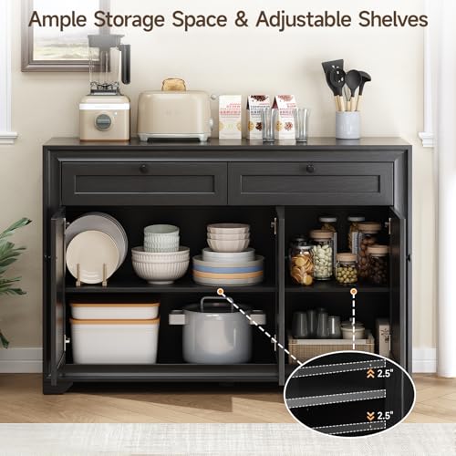 48 Inches Sideboard Buffet Cabinet with Storage, Black, view 5