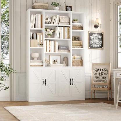 72" Tall Bookshelf, Large Farmhouse Bookcase with Storage, White, view 5