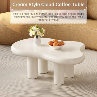 35" Cloud Coffee Table Cream White with 4 Legs for Living Room,Center Table,Low Table,for Living Room Apartment Bedroom Balcony Minimalist Accent Furniture