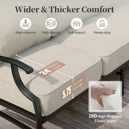 Metal Patio Furniture Sofa with 5.75" Super-Thick Waterproof Cushion, 3-Seater Deep Seating & High-Back Outdoor Couch for Patio Backyard Deck Front Porch