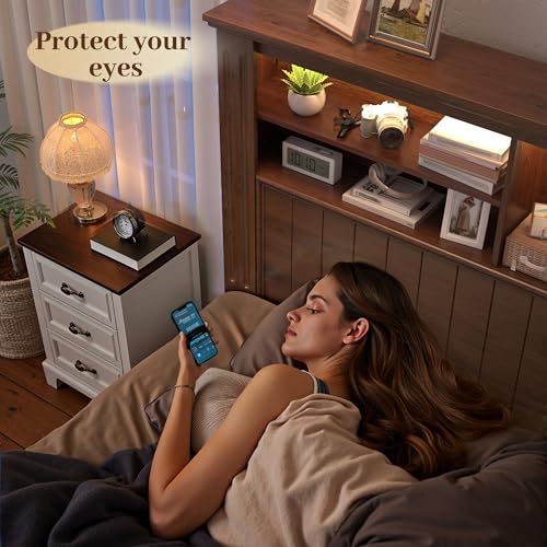 King Bed Frame with 4 Storage Drawers and Headboard Shelf,Brown, view 7