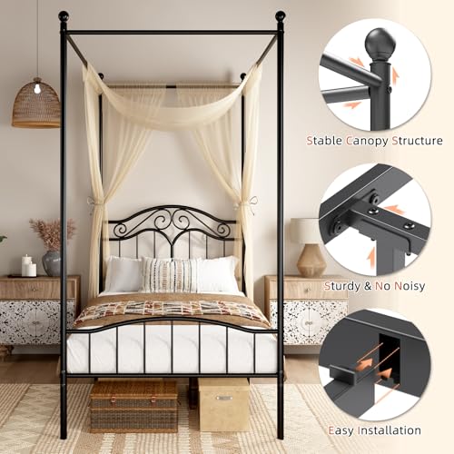 Metal Twin Canopy Bed Frame with Headboard and Footboard, view 7