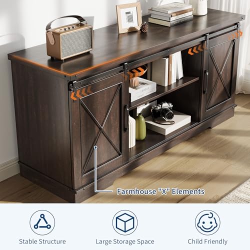Farmhouse TV Stand for TVs up to 65 inches, Brown, view 4