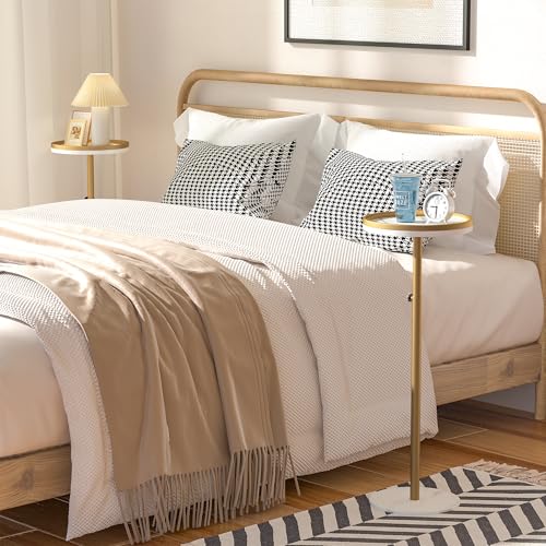 Height Adjustable Small Drink Table for Small Spaces,Martini Table, Weighted Base Pedestal Table for Living Room, Bedroom, Bathroom,Gold
