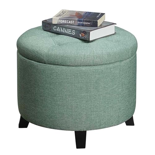 Designs4Comfort Round Storage Ottoman 19.75" - Versatile Contemporary Foot Stool for Living Room, Office, Green Fabric