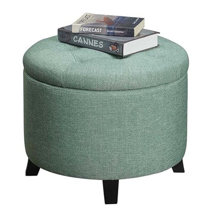 Designs4Comfort Round Storage Ottoman 19.75" - Versatile Contemporary Foot Stool for Living Room, Office, Green Fabric
