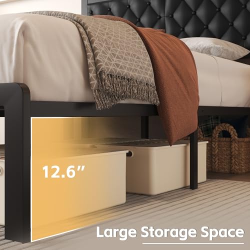 Full Bed Frame with Headboard PU Leather Upholstered Bed Frame Platform, view 6