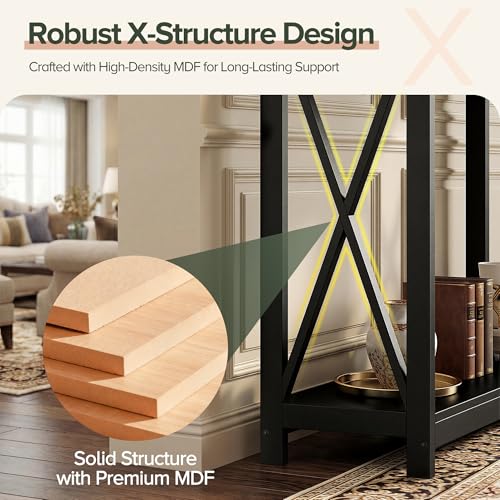 Sofa Side Console Table with 2 Storage Shelves Narrow Accent Table for Entryway/Hallway/Living Room, 39.3in L x 11.8in W x 31.6in H, Black