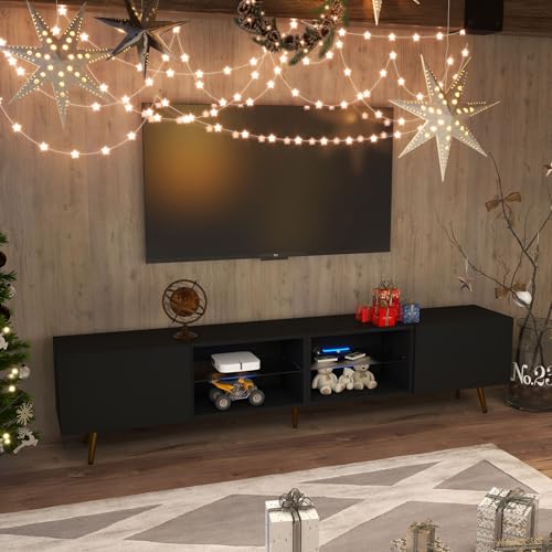 86" LED TV Stand, Modern Entertainment Center for 75" TV, Black, view 7