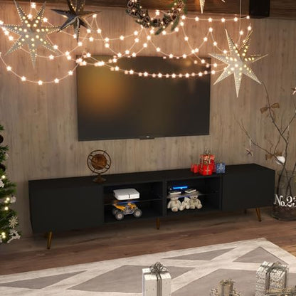 86" LED TV Stand, Modern Entertainment Center for 75" TV, Black, view 7