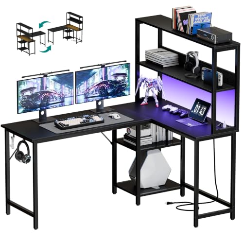 L Shaped Desk, Gaming Desk, LED Lights, 53 Inch, view 2