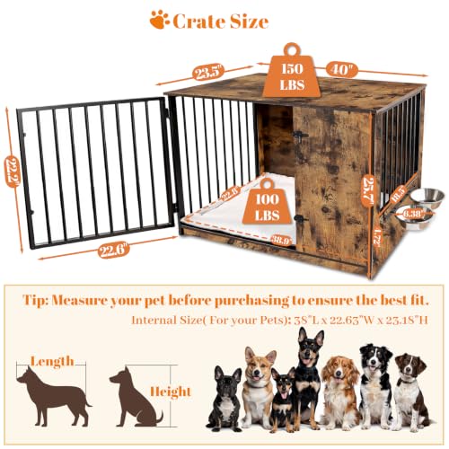 40" Dog Crate Furniture for Large Dogs, Rustic Brown, view 3