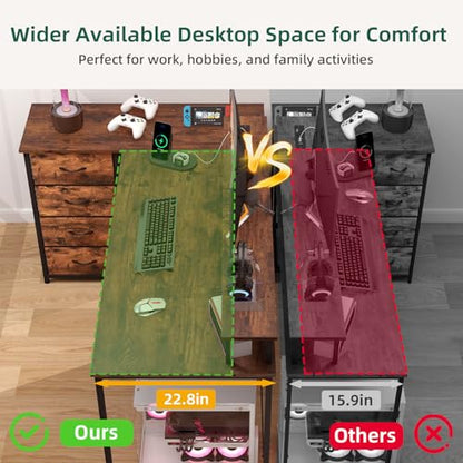 L Shaped Desk with 4 Drawers,61" Reversible Home Office Desks with Power Outlets,L Shaped Gaming Desk with USB Charging Port,Corner Desk with Storage Shelves,Easy to Assemble,Black