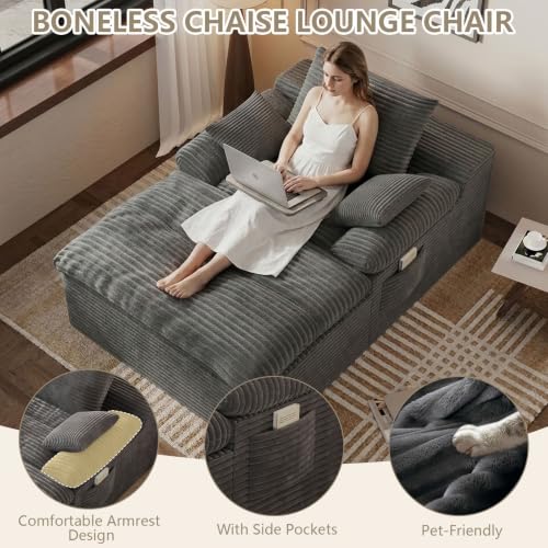 65" Chaise Lounge Chair Indoor with Side Pocket, view 6