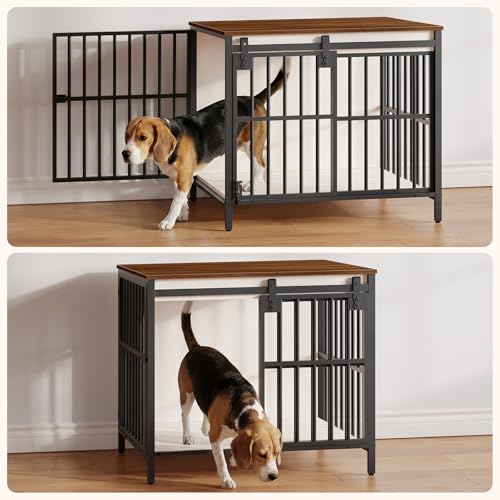 Dog Crate Furniture with Sliding Barn Door, view 6