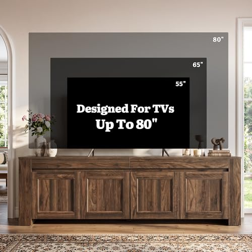 70 Inch TV Stand with Storage Doors for up to 80" TVs, Dark Walnut, view 7
