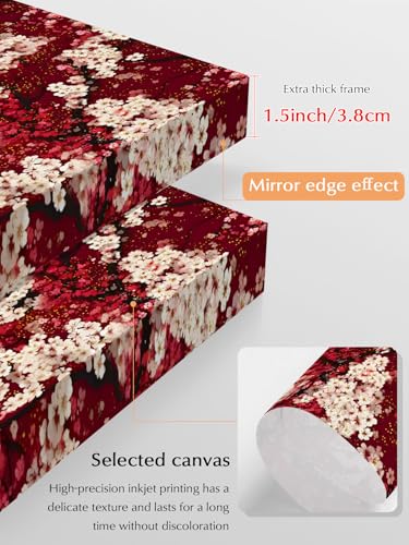 NuYeBiofx Spring Vintage Pink Cherry Blossoms Flower Canvas Wall Art Prints,40"x28" Framed Picture Artwork Chinese Wind Printed Canvas Oil Painting for Living Room Bedroom Office,Ready to Hang
