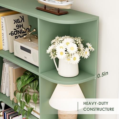 72” Tall Corner Bookshelf, 6-Tier Bookshelf and Bookcase with Open Storage, Tall Bookcases Wooden Storage Shelves for Home Office, Thickened Boards for Better Load Bearing, Green