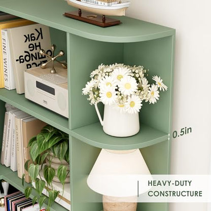 72” Tall Corner Bookshelf, 6-Tier Bookshelf and Bookcase with Open Storage, Tall Bookcases Wooden Storage Shelves for Home Office, Thickened Boards for Better Load Bearing, Green