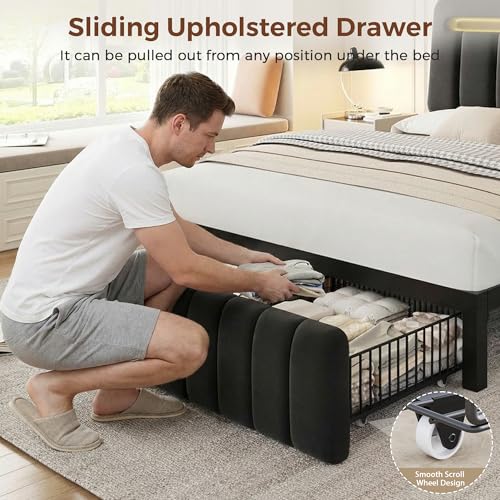 Queen Bed Frame with Storage Headboard, view 6