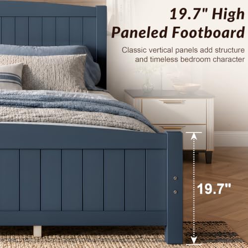 King Size Farmhouse Bed Frame with Headboard & Footboard, Blue Wood Bed, view 7
