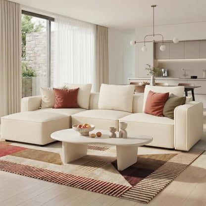 103" Modular Sectional Sofa, Minimalist Comfy Cloud Couch Sectional, Tool-Free Setup Couches for Living Room, Wood Frame l Shaped Couch with Ottoman, 22" Deep Seat Chenille Cloud Sofa
