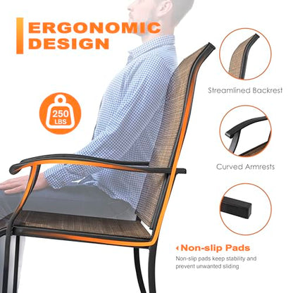 Set of 2 Patio Dining Chairs, High Back Textilene Chairs with Armrest for Indoor Outdoor Use, Iron Frame Patio Furniture Chairs for Garden Deck Backyard Kitchen Restaurant, Black and Brown