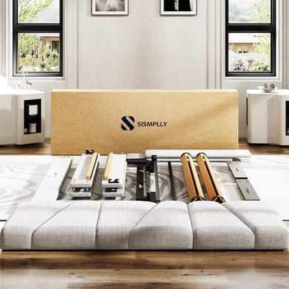 Queen Size Platform Bed Frame with Upholstered Headboard, Wooden Slats Support, view 7