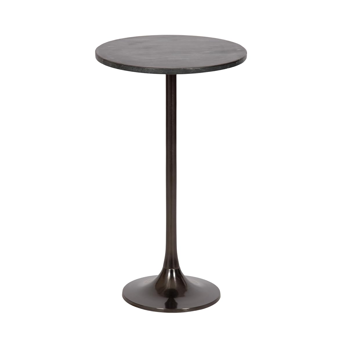 Baronet Glam Marble Round Side Table; 14 x 14 x 24; Black Marble and Gray Gunmetal; Marble Top Circle End Table for Use as a Bedroom Nightstand or Living Room Plant Stand Option