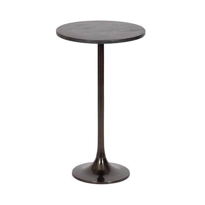 Baronet Glam Marble Round Side Table; 14 x 14 x 24; Black Marble and Gray Gunmetal; Marble Top Circle End Table for Use as a Bedroom Nightstand or Living Room Plant Stand Option