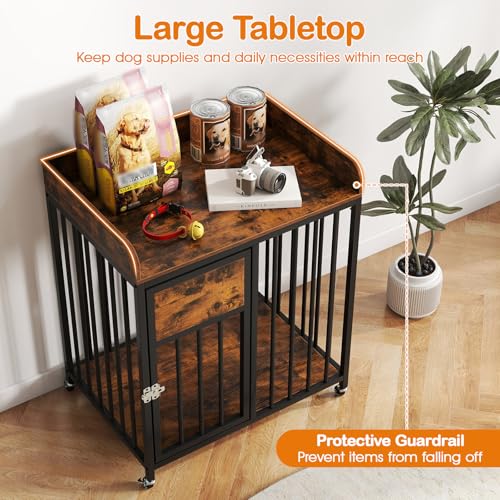 GINATEX 27.5" Dog Crate Furniture with Wheels, Indoor Dog Kennel End Table, view 6