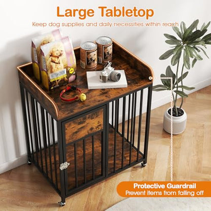 GINATEX 27.5" Dog Crate Furniture with Wheels, Indoor Dog Kennel End Table, view 6