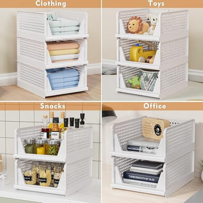 5 Pack Stackable Closet Storage Basket - Stackable Storage Bins, view 5