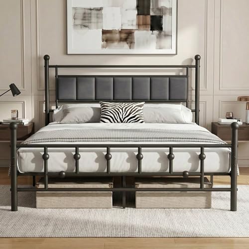 Velvet Upholstered Queen Bed Frame with Headboard, view 2