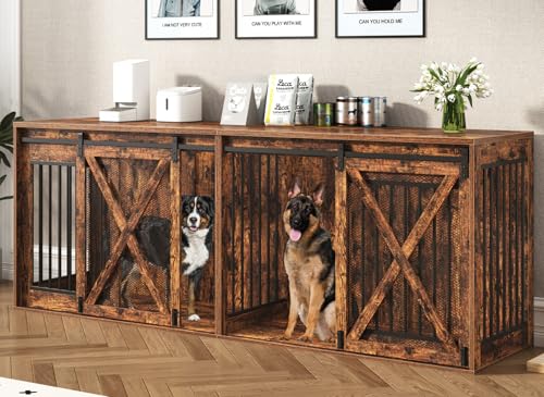 94.5 inch XXXL Double Dog Crate Furniture, Rustic Brown, view 2