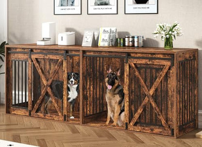 94.5 inch XXXL Double Dog Crate Furniture, Rustic Brown, view 2