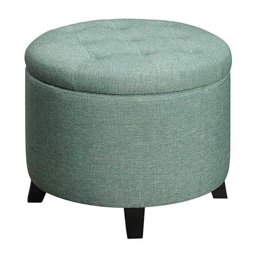 Designs4Comfort Round Storage Ottoman 19.75" - Versatile Contemporary Foot Stool for Living Room, Office, Green Fabric