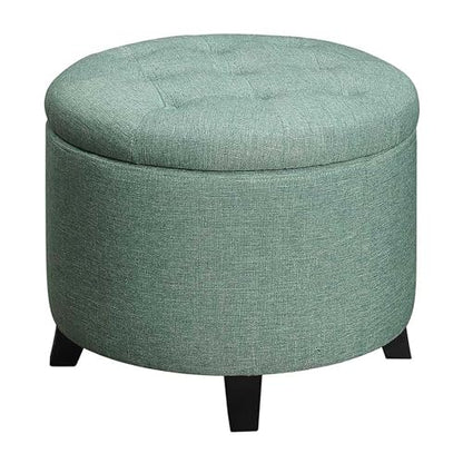 Designs4Comfort Round Storage Ottoman 19.75" - Versatile Contemporary Foot Stool for Living Room, Office, Green Fabric
