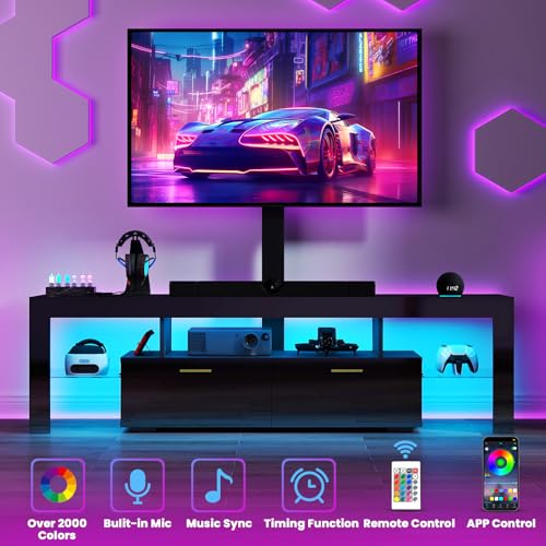 TV-Stand with Mount 75 inch - LED TV Stand with Power Outlet & Drawers, Modern Entertainment Center with Mount for Living Room, Bedroom, Black