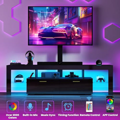 TV-Stand with Mount 75 inch - LED TV Stand with Power Outlet & Drawers, Modern Entertainment Center with Mount for Living Room, Bedroom, Black