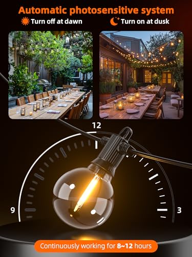 100FT Solar Outdoor String Lights, USB Charging & Solar Powered, IP65 Waterproof Shatterproof Edison Hanging LED Lights for Patio Garden Porch Fence Camping Party