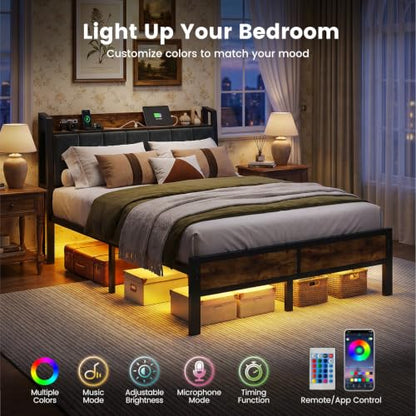 Full Size Bed Frame with Smart LED Lights and Charging Station, view 4