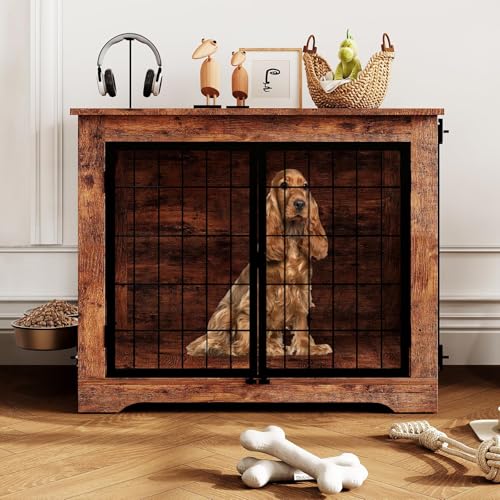 Dog Crate Furniture with 360° Rotatable Bowls, view 8