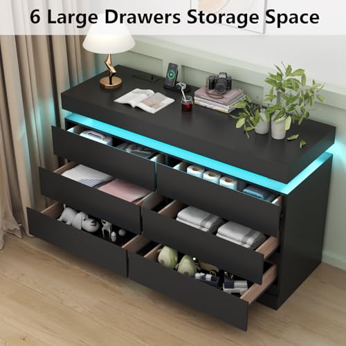 6 Drawer Dresser with Power Outlet, Dresser with LED Light, view 6