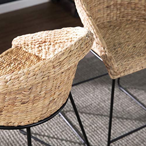 Landrine Water Hyacinth Counter Stools - 2 Piece Set - Bohemian Design, Natural Rattan - Easy Assembly - Ideal for Kitchen, Dining Room (BC1130831)