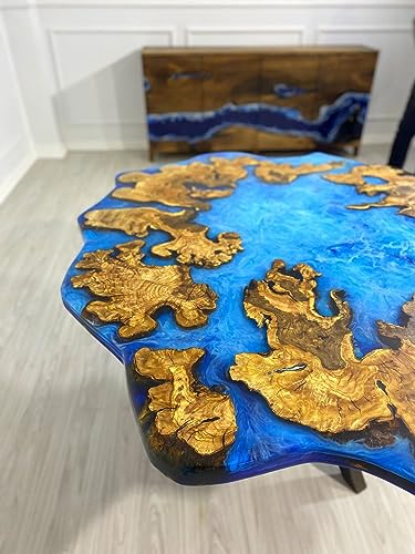 Customized Resin Epoxy Round Table Top, Unique Blue Ocean Look, Coffee Table Design, Resin Table, Luxury Decor Table, Walnut Table, Wooden Resin Table, (28.5" Inches Tall, 24 x 24 Inches)