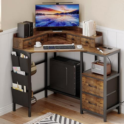 Corner Desk with 6 Fabric Drawers Shelves for Small Space Computer Desk, view 2