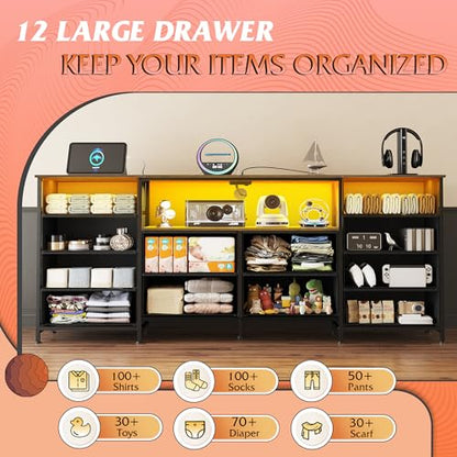 Dresser TV Stand for 75 Inch TV, 12 Drawer LED Dresser, Rustic Brown, view 5