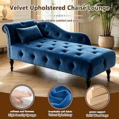 Velvet Upholstered Chaise Lounge Chair Indoor with Pillow, view 8
